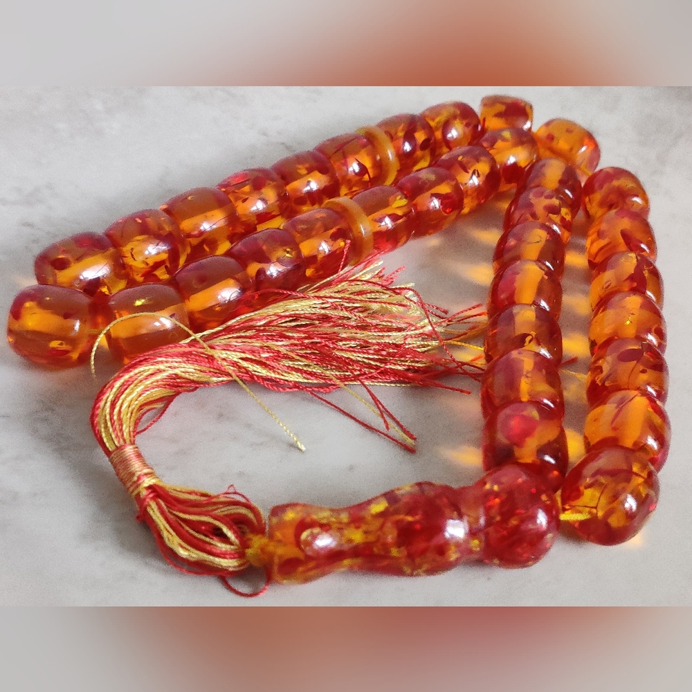Vintage Gigantic Tasbih Lucite Faux Amber Islamic Prayer Beads - Picture 14 of 14